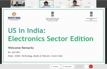 Consul General delivered his inaugural remarks at a webinar on "US in India: Electronics Sector Edition" jointly organized by the Consulate General of India - San Francisco, Ministry of Electronics & IT (MEITY) and Invest India.  Shri Saurabh Garg, Joint Secretary. MEITY gave a comprehensive overview of the electronics sector in India and the recent policy impetus provided by the Govt of India. The discussion focused on the scope and potential for the growth of electronics manufacturing in India and collaboration between India and US in this growing sector.